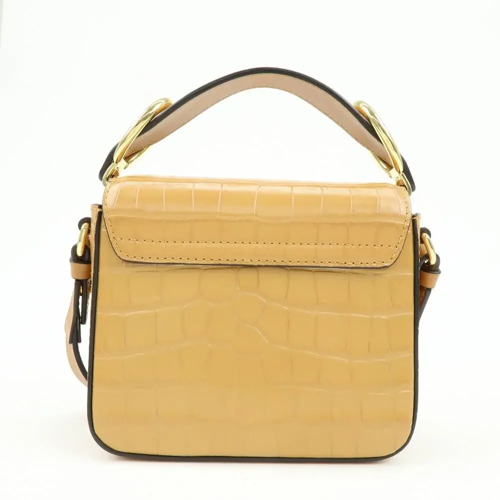 Chloe C Croc-Embossed Calfskin Handbag Beige